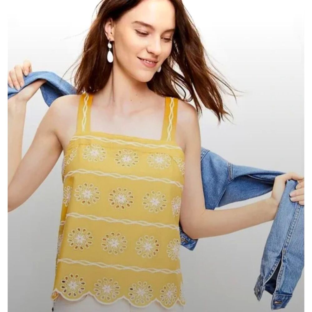 LOFT Floral Embroidered Square Neck Cami Tank Size XS/S (Orig. $55) 100% Cotton